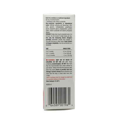 Ingredients, dosage, cautions for Rougier Pediatrix Acetaminophen 80 mg / mL Cherry Flavour (24 mL)
