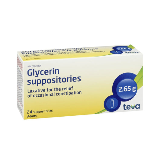 Product label for Rougier Pharma Glycerin Suppositories (24 suppositories)