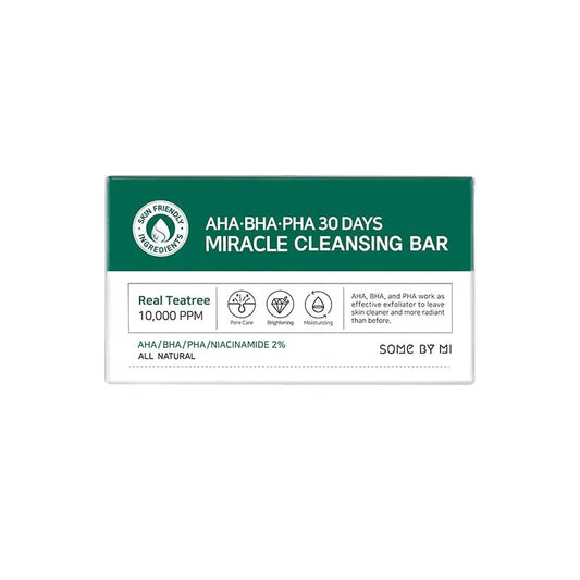Product label for SOME BY MI AHA BHA PHA 30 Days Miracle Cleansing Bar (106 grams)