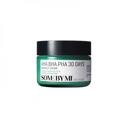 Product label for SOME BY MI AHA BHA PHA 30 Days Miracle Cream (60 mL)