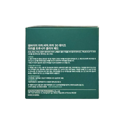 Description, how to use, cautions for SOME BY MI AHA BHA PHA 30 Days Miracle Truecica Clear Pad (70 pads) in Korean