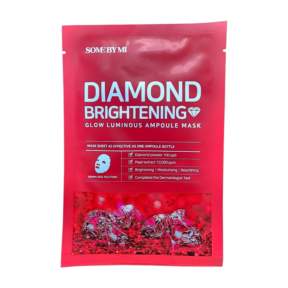 Product label for SOME BY MI Red Diamond Brightening Glow Luminous Ampoule Mask (1 sheet)