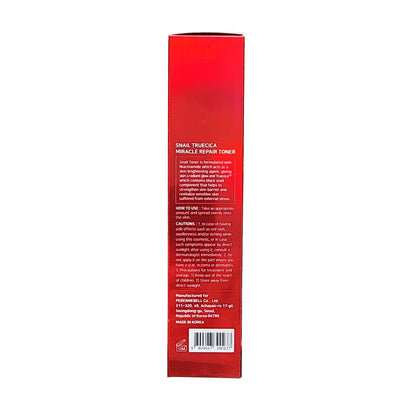 Description, how to use, cautions for SOME BY MI Snail Truecica Miracle Toner (135 mL) in English