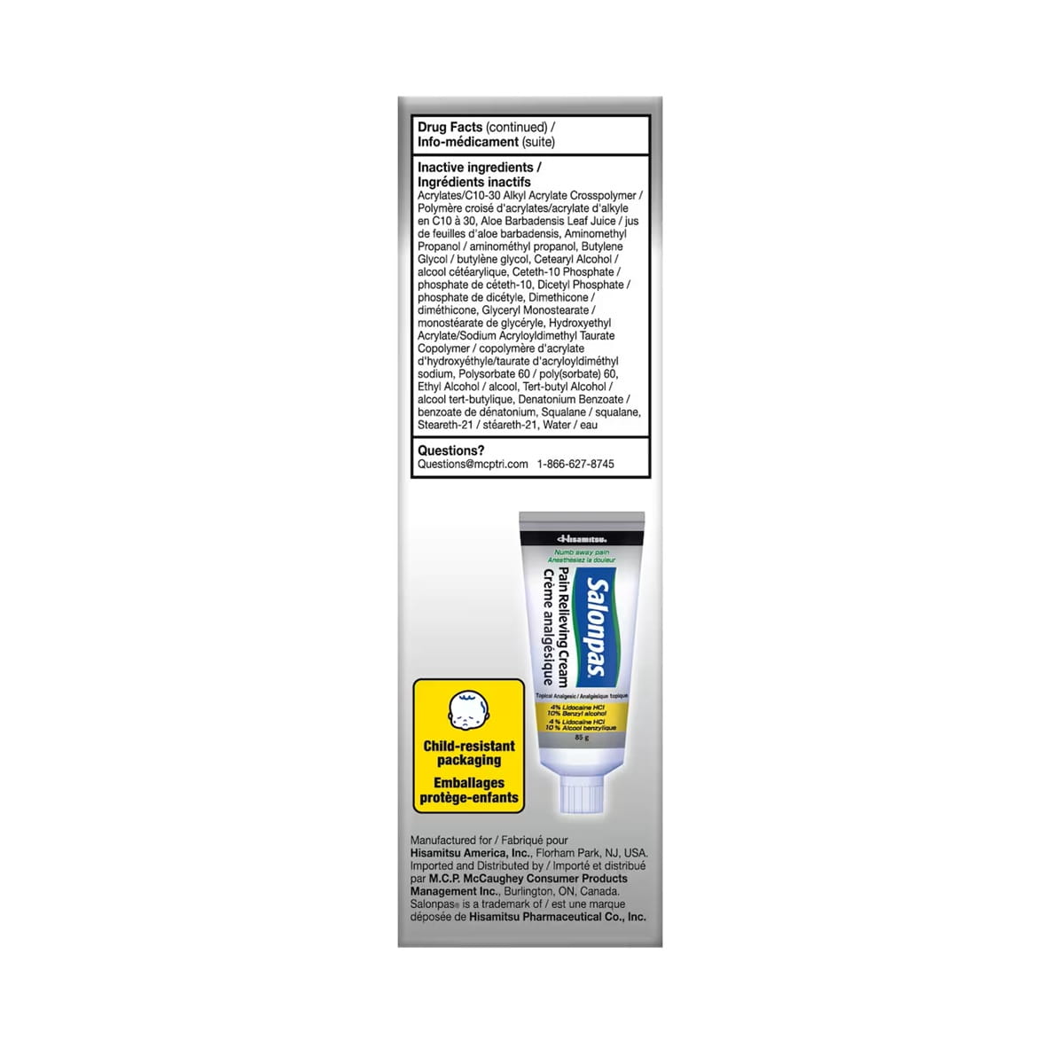 Ingredients for Salonpas Pain Relieving Cream (85 grams)