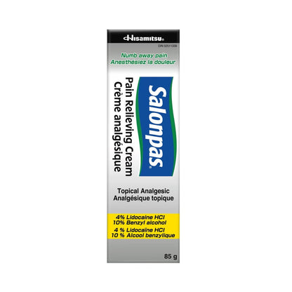Product label for Salonpas Pain Relieving Cream (85 grams)
