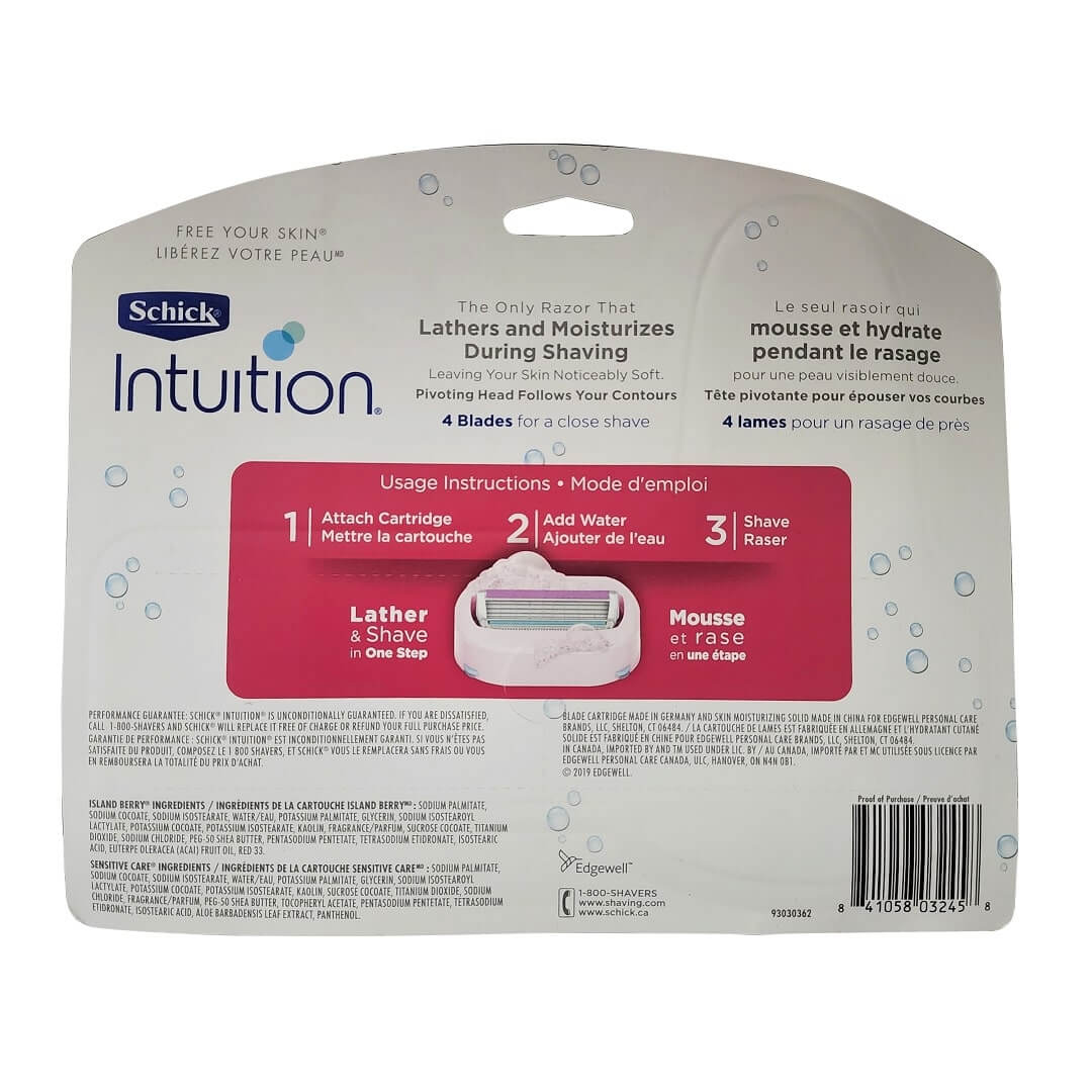 Description, instructions, ingredients for Schick Intuition for Women (1 Razor 5 Cartridges)