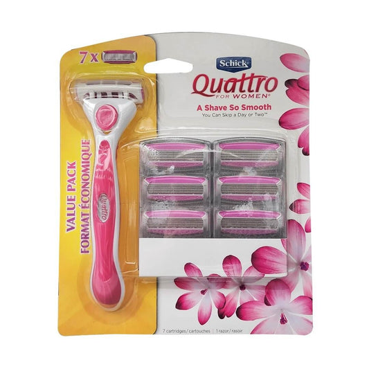 Product label for Schick Quattro for Women (1 Razor 7 Cartridges)