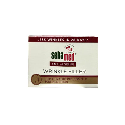 Product label for Sebamed Anti-Aging Wrinkle Filler (50 mL) in English