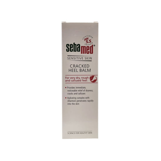 Product label for Sebamed Cracked Heel Balm (75 mL) in English