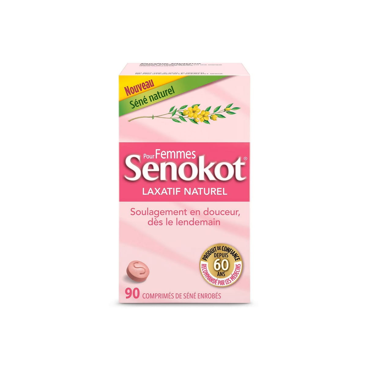 Product label for Senokot for Women Natural Laxative Tablets (90 tablets) in French