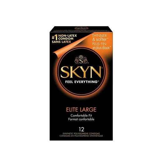 Product label for Skyn Elite Large Latex Free Condoms (12 count)