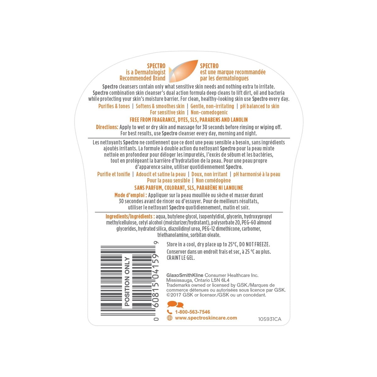 Description, directions for Spectro Facial Cleanser for Combination Skin (500 mL)