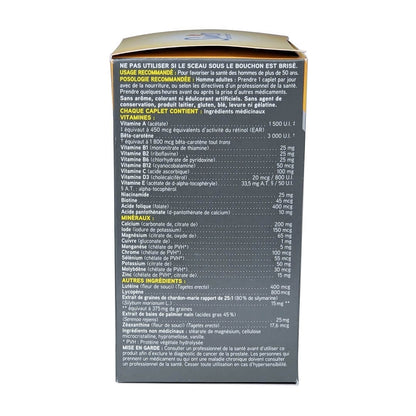 Use, dose, ingredients, and warnings for Swiss Natural Total ONE Multi Vitamin & Mineral for Men 50+ (90 caplets) in French