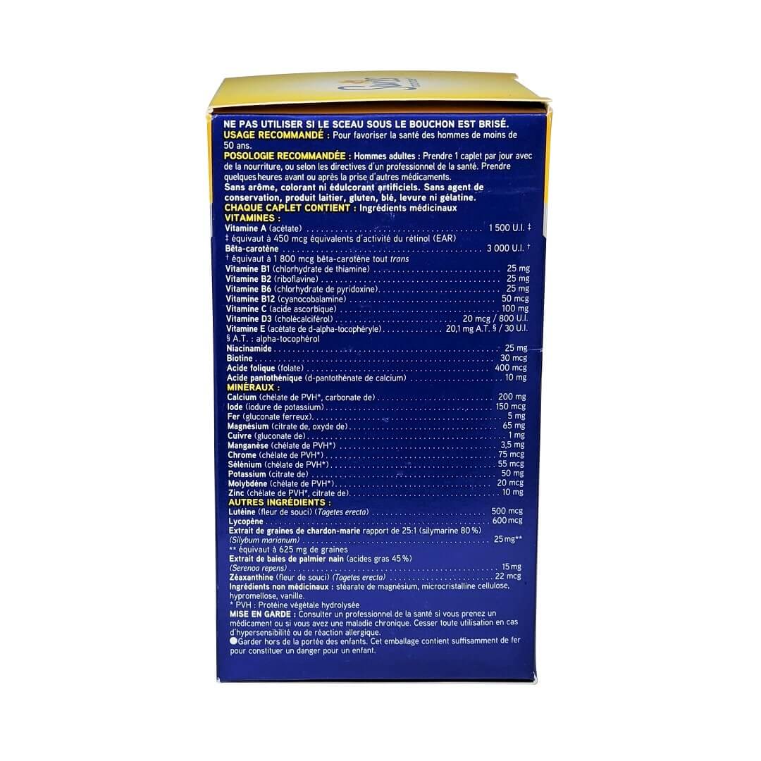 Uses, ingredients, and warnings for Swiss Natural Total ONE Multi Vitamin & Mineral for Men (90 caplets) in French