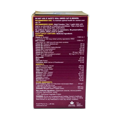 Uses, dose, ingredients, and warnings for Swiss Natural Total ONE Multi Vitamin & Mineral for Women 50+ (90 caplets) in English