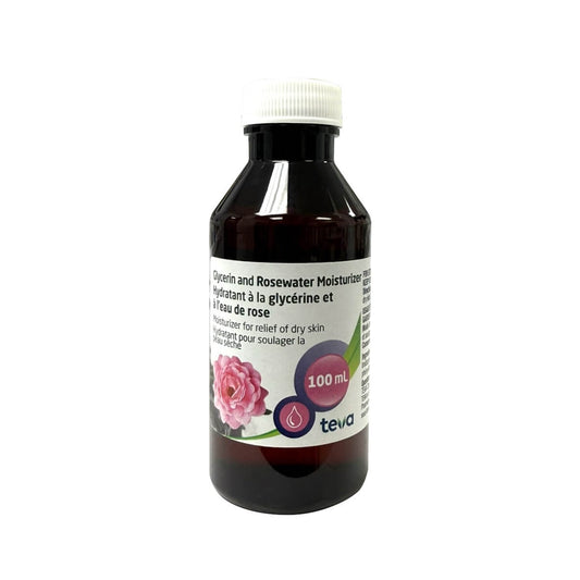 Product label for Teva Glycerin and Rosewater (100 mL)