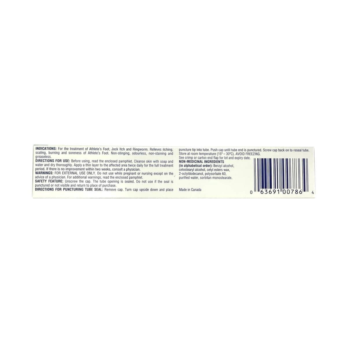 Indications, directions, warnings, ingredients for Taro Clotrimaderm Clotrimazole Cream USP 1% Antifungal Agent (50 grams) in English