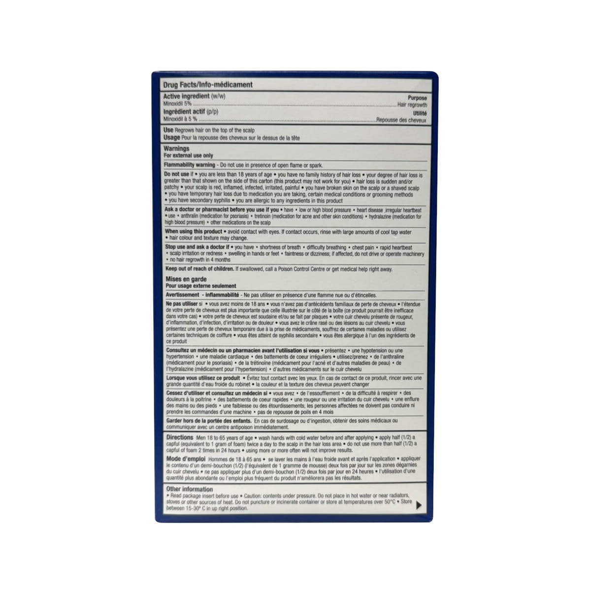 Ingredients, uses, warnings for Taro Men's Minoxidil Foam Hair Regrowth Treatment (3 x 60 grams)