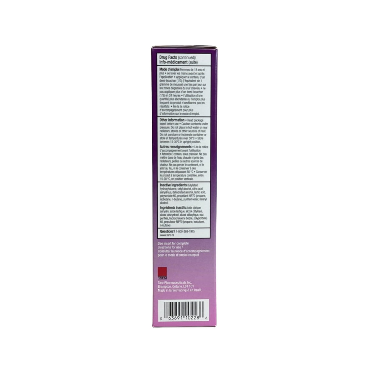Inactive ingredients for Taro Women's Minoxidil Foam Hair Regrowth Treatment (2 x 60 grams)