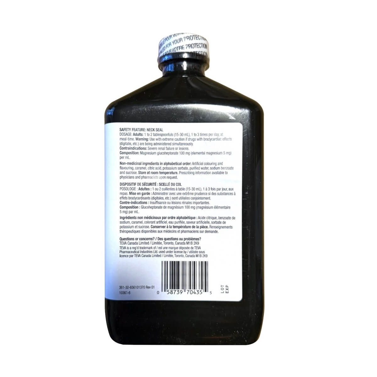 Dosage, Ingredients for Product label for Teva Magnesium Liquid (500 mL)