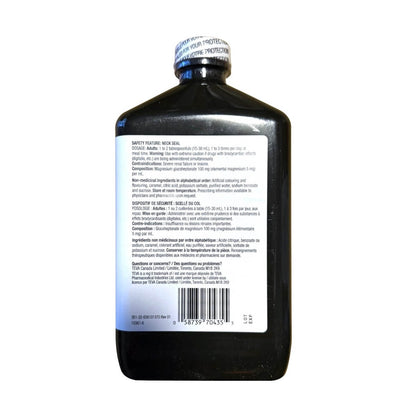 Dosage, Ingredients for Product label for Teva Magnesium Liquid (500 mL)