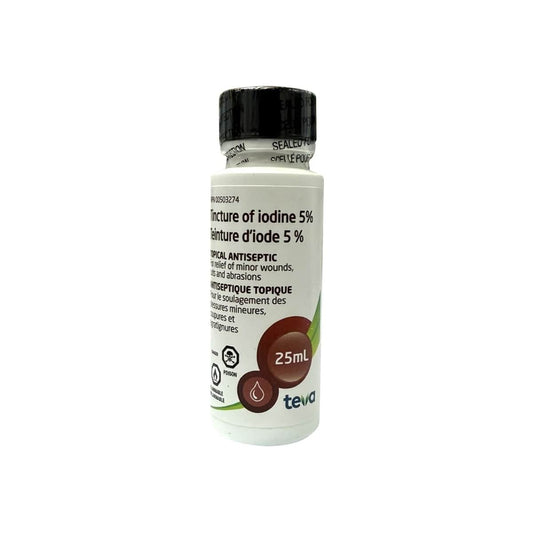 Product label for Teva Pharma Iodine Tincture 5% (25 mL)