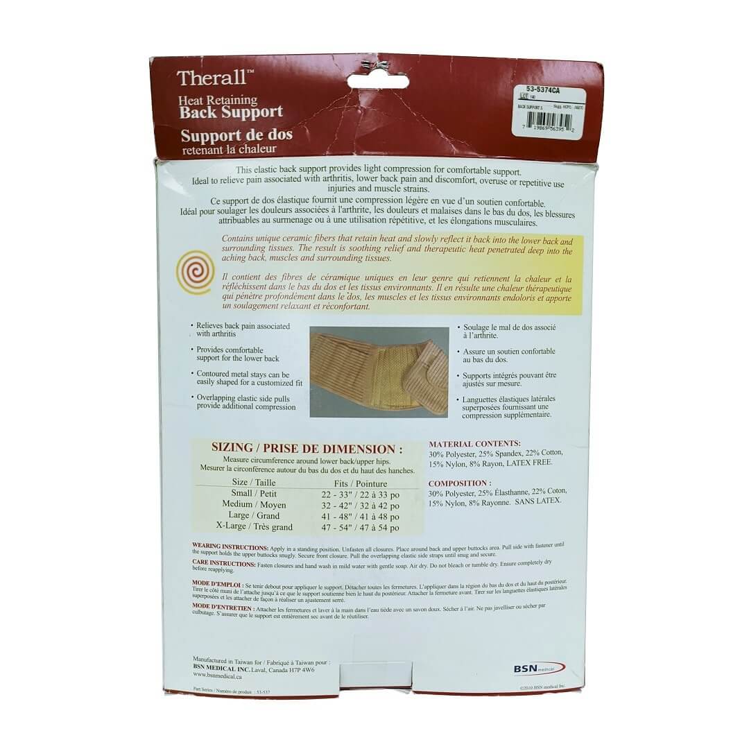 Product info for Therall Arthritis Pain Relief Heat Retaining Back Support (Small)