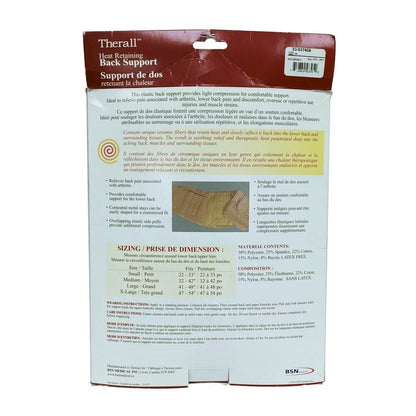 Product info for Therall Arthritis Pain Relief Heat Retaining Back Support (Small)