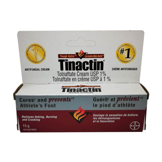 Product label for Tinactin Antifungal Cream (Tolnaftate 1%) (15 grams)