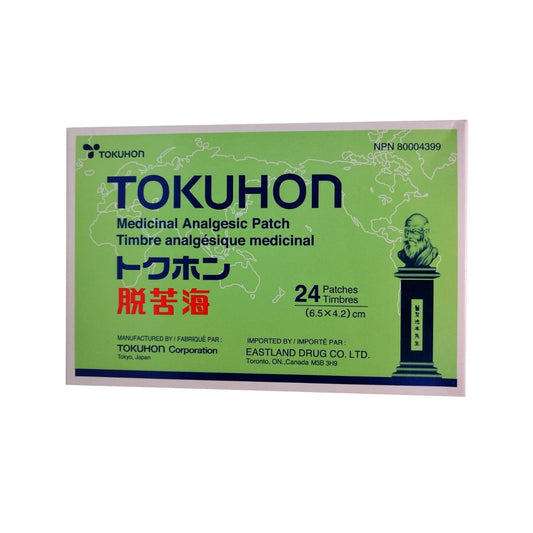 Product label for Tokuhon Medicinal Analgesic Patches 24 pack