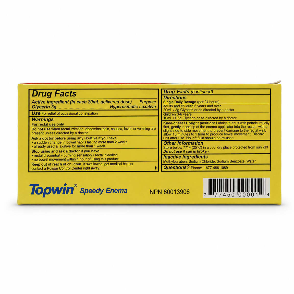 Topwin Speedy Enema (10 x 20 mL) - Product Facts