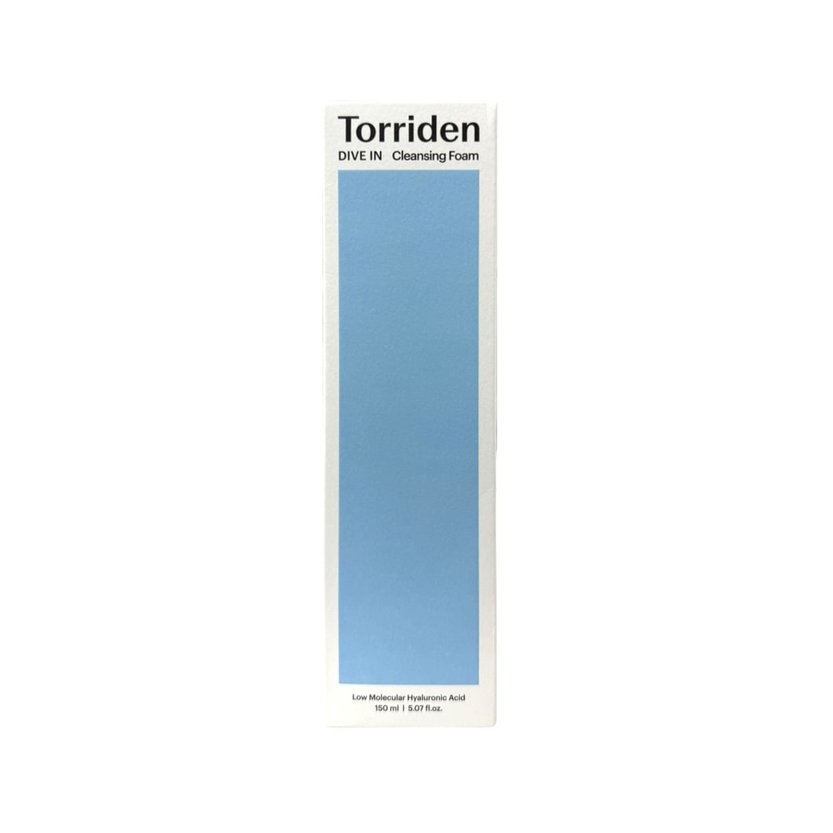 Product label for Torriden Dive-In Low Molecular Hyaluronic Acid Cleansing Foam (150 mL)