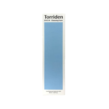 Product label for Torriden Dive-In Low Molecular Hyaluronic Acid Cleansing Foam (150 mL)