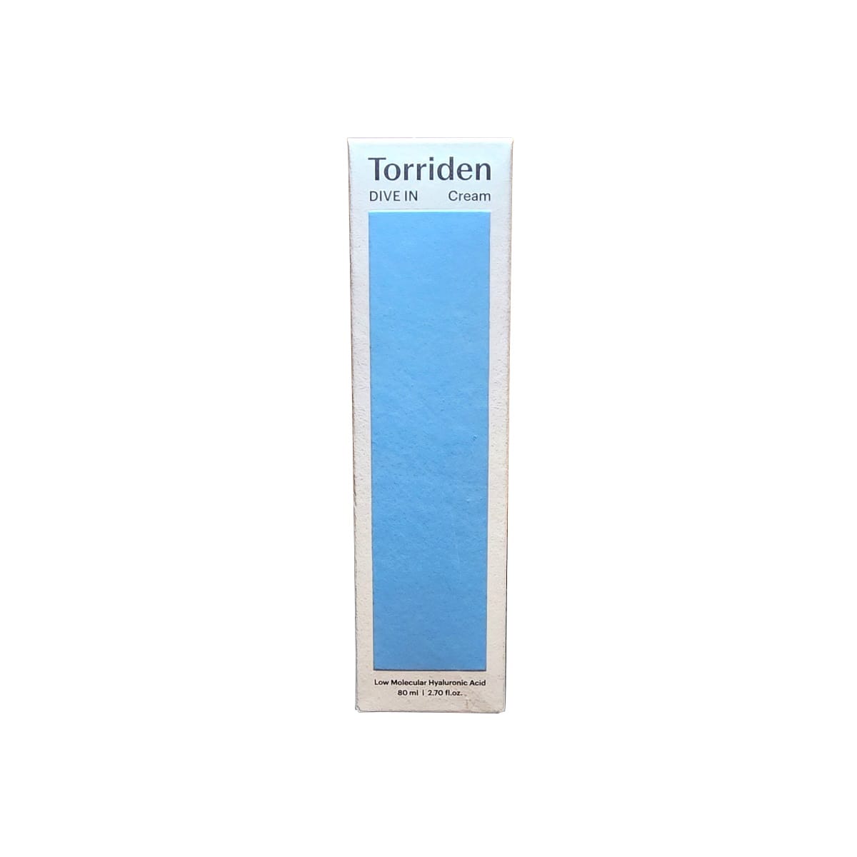 Product label for Torriden Dive-In Low Molecular Hyaluronic Acid Cream (80 mL)