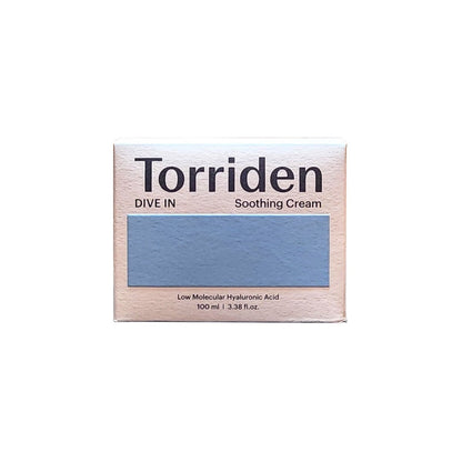 Product label for Torriden Dive-In Low Molecular Hyaluronic Acid Soothing Cream (100 mL)