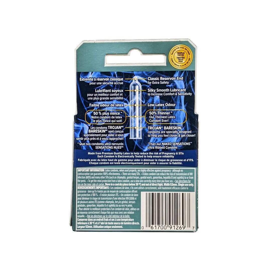 Description and features for Trojan Bareskin Lubricated Latex Condoms (3 count)