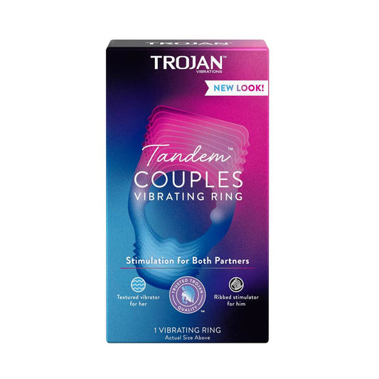 Product label for Trojan Tandem Vibrating Ring
