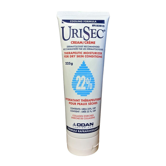 Product label for Urisec Cream 22% Urea (225 grams)