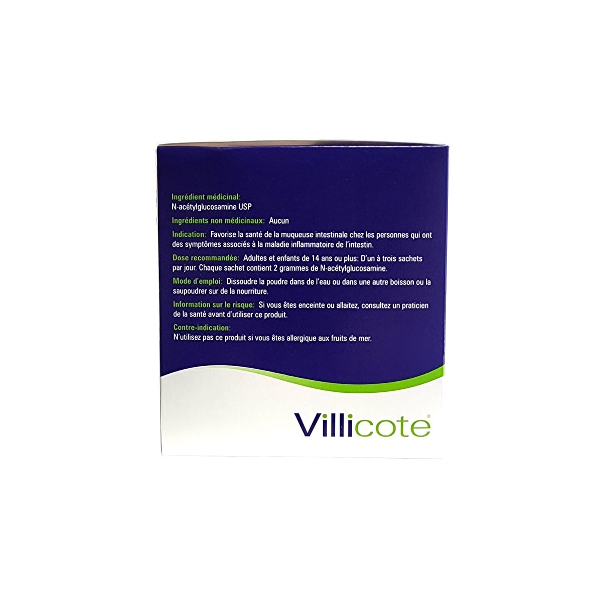 Ingredients, indication, dose, uses for Villicote Digestive Supplement (120 grams) in French