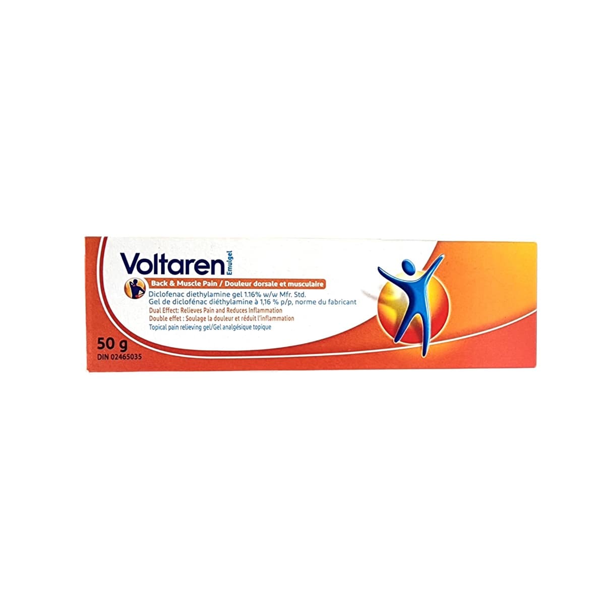 Product label for Voltaren Emulgel Back and Muscle Pain (50 grams)