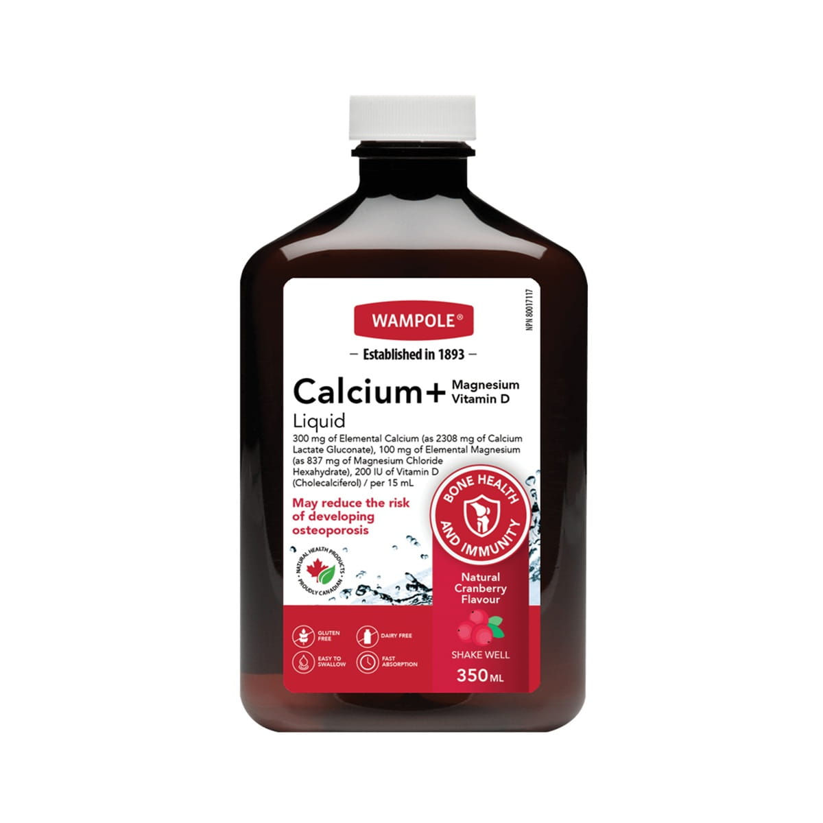 Product Label for Wampole Calcium+ with Magnesium and Vitamin D (350 mL) in English