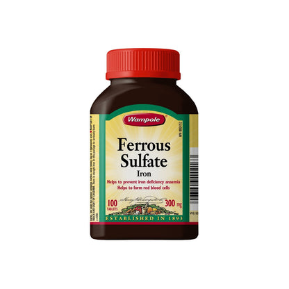 Bottle for Wampole Ferrous Sulfate 300mg (100 Tablets) in English