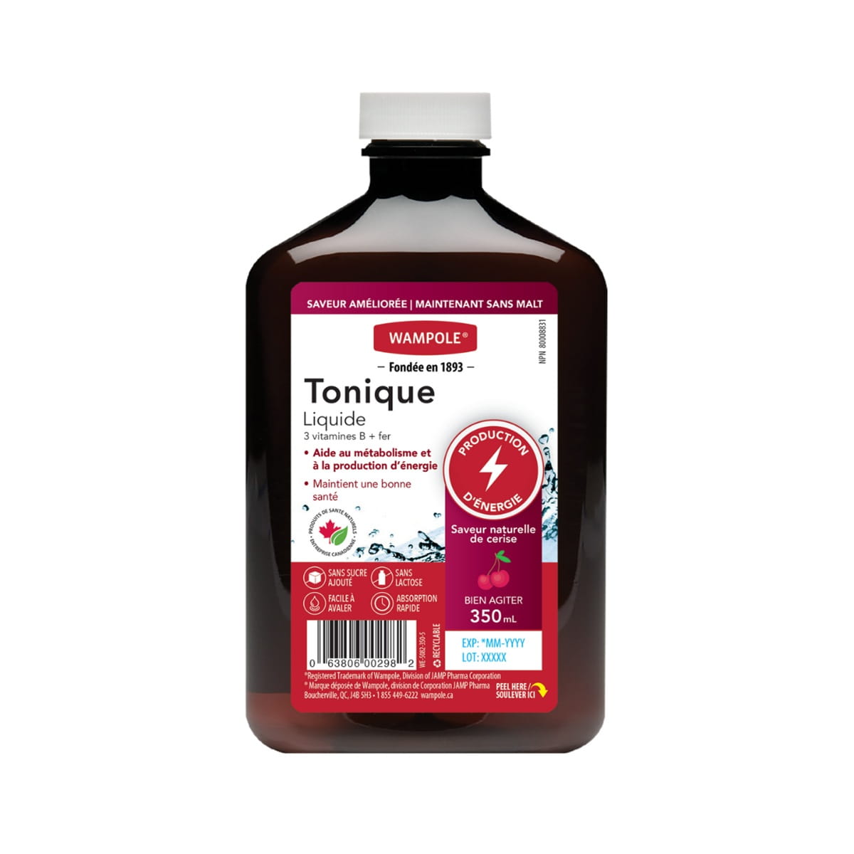 Product label for Wampole Tonic Liquid (350 mL) in French