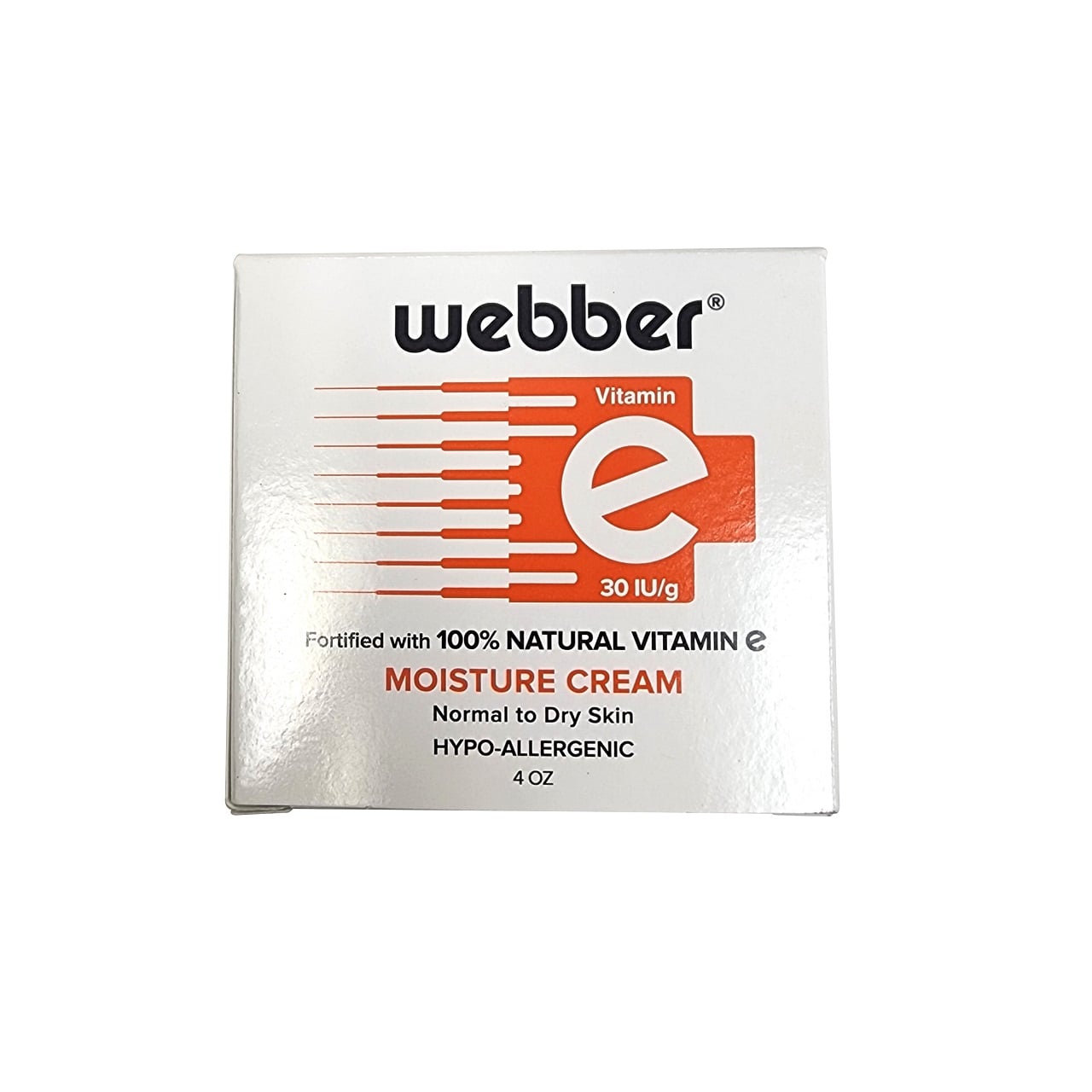 Product label for Webber Vitamin E Moisture Cream (120 mL) in English
