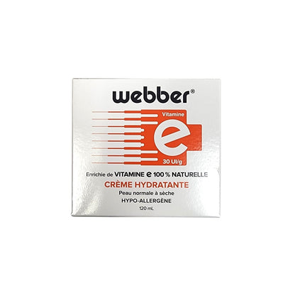 Product label for Webber Vitamin E Moisture Cream (120 mL) in French