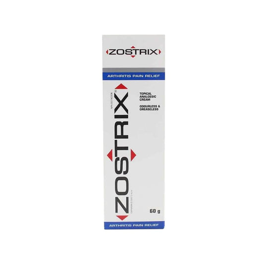 Product label for Zostrix Topical Analgesic Cream (60 grams)