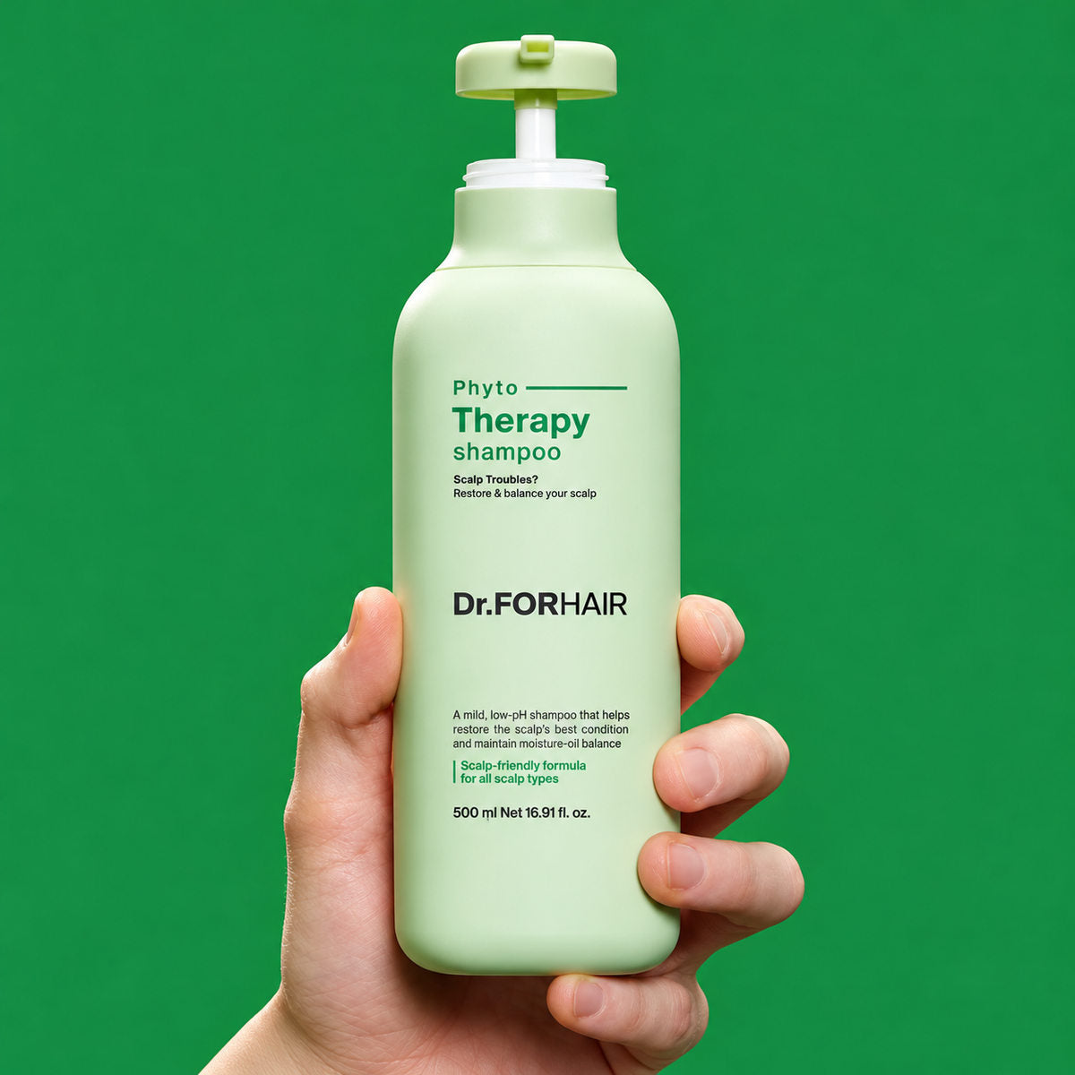 Opened bottle for Dr.FORHAIR Phyto Therapy Shampoo (500 mL)