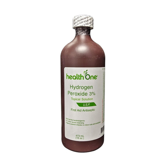 Product label for health One Hydrogen Peroxide 3% Topical Solution (473 mL) in English