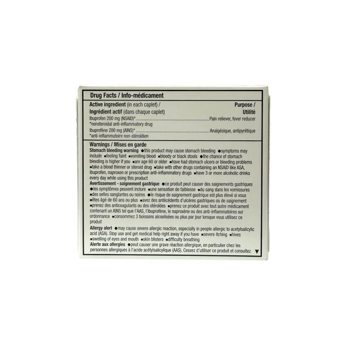 INgredients and warnings for health One Ibuprofen 200 mg Caplets (50 caplets)