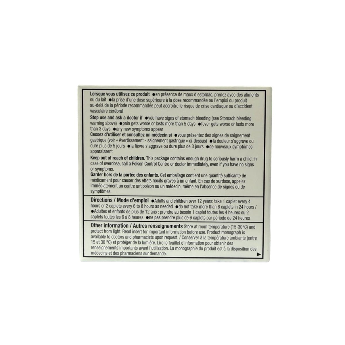 Ingredients and directions for health One Ibuprofen 200 mg Caplets (50 caplets)